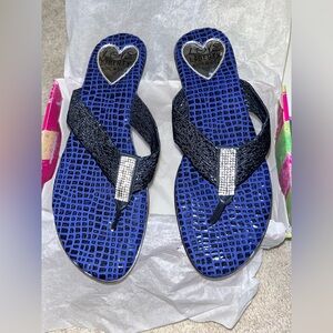 Love and Liberty Made in USA NEW Navy Low Heel Flip Flop Bling Sandals Size 11